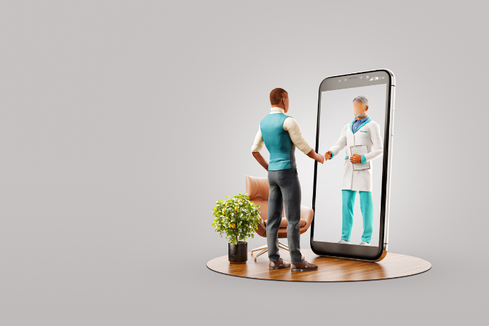 A patient connecting with their doctor through their smartphone