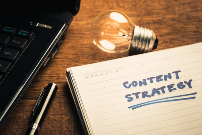A file with the words 'content strategy' on the cover